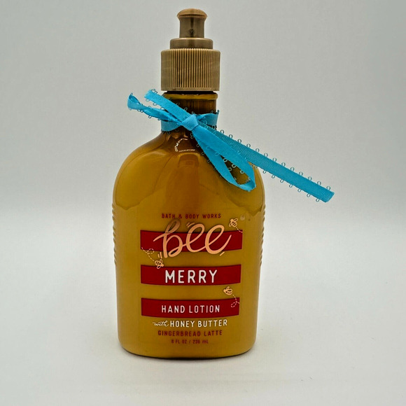 Bath Body Works Bee Merry Hand Lotion 8 oz Honey Butter Gingerbread Latte Pump - Picture 1 of 5